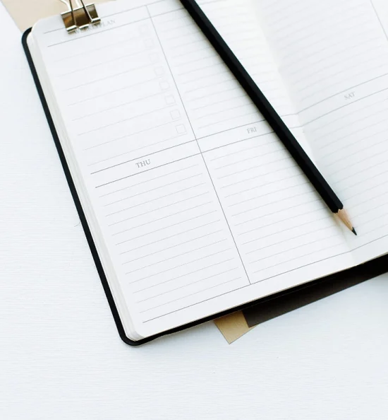 e9e78396cbb126696f7fe5f2b70bd3cd A black pencil lying across an open diary.